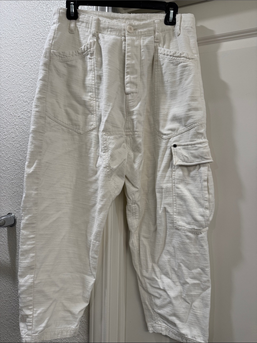 Free People White Barrel Cargo Pants